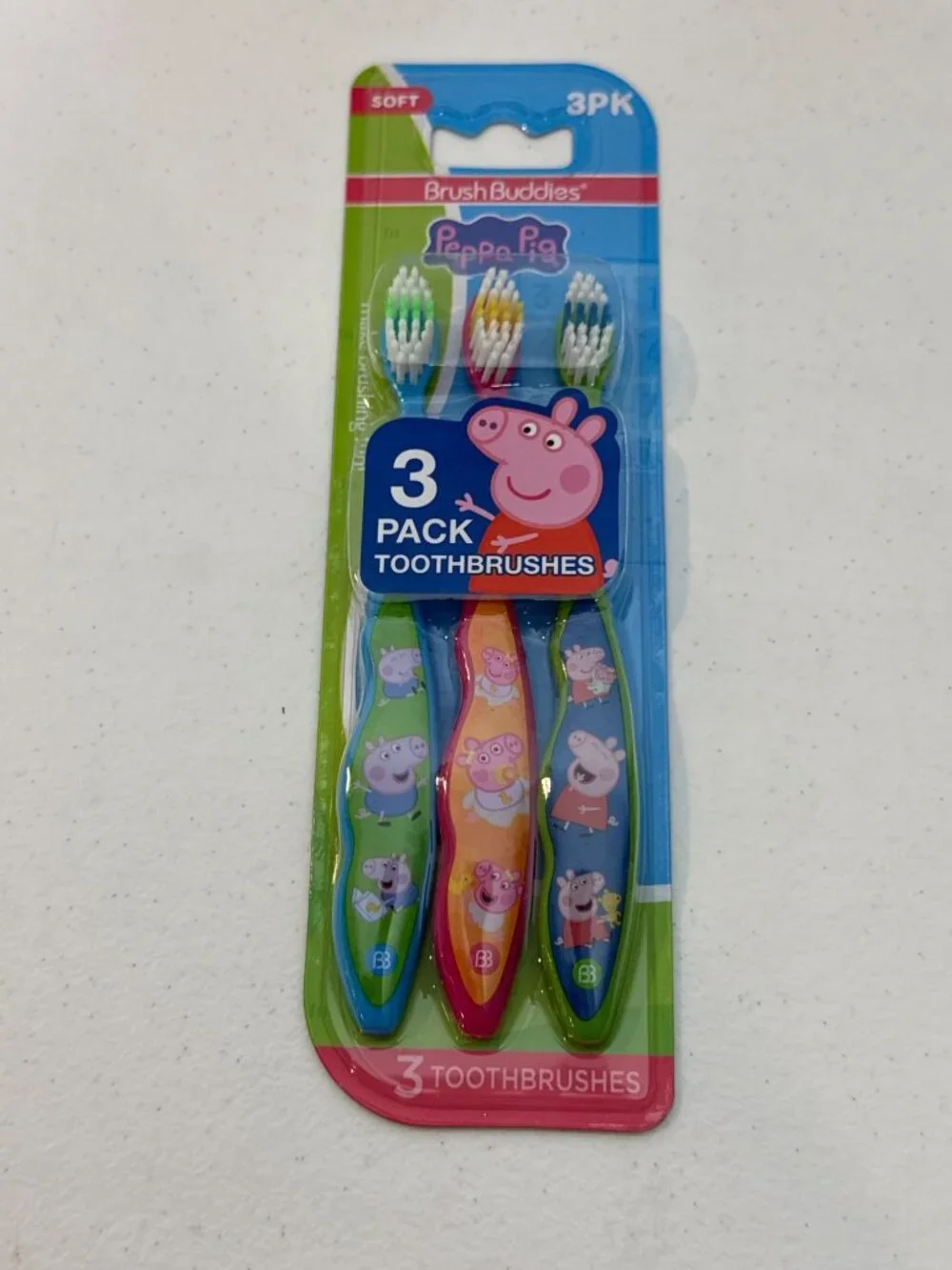 Peppa Pig Kids Toothbrushes 3 Pack Soft Brush Buddies New